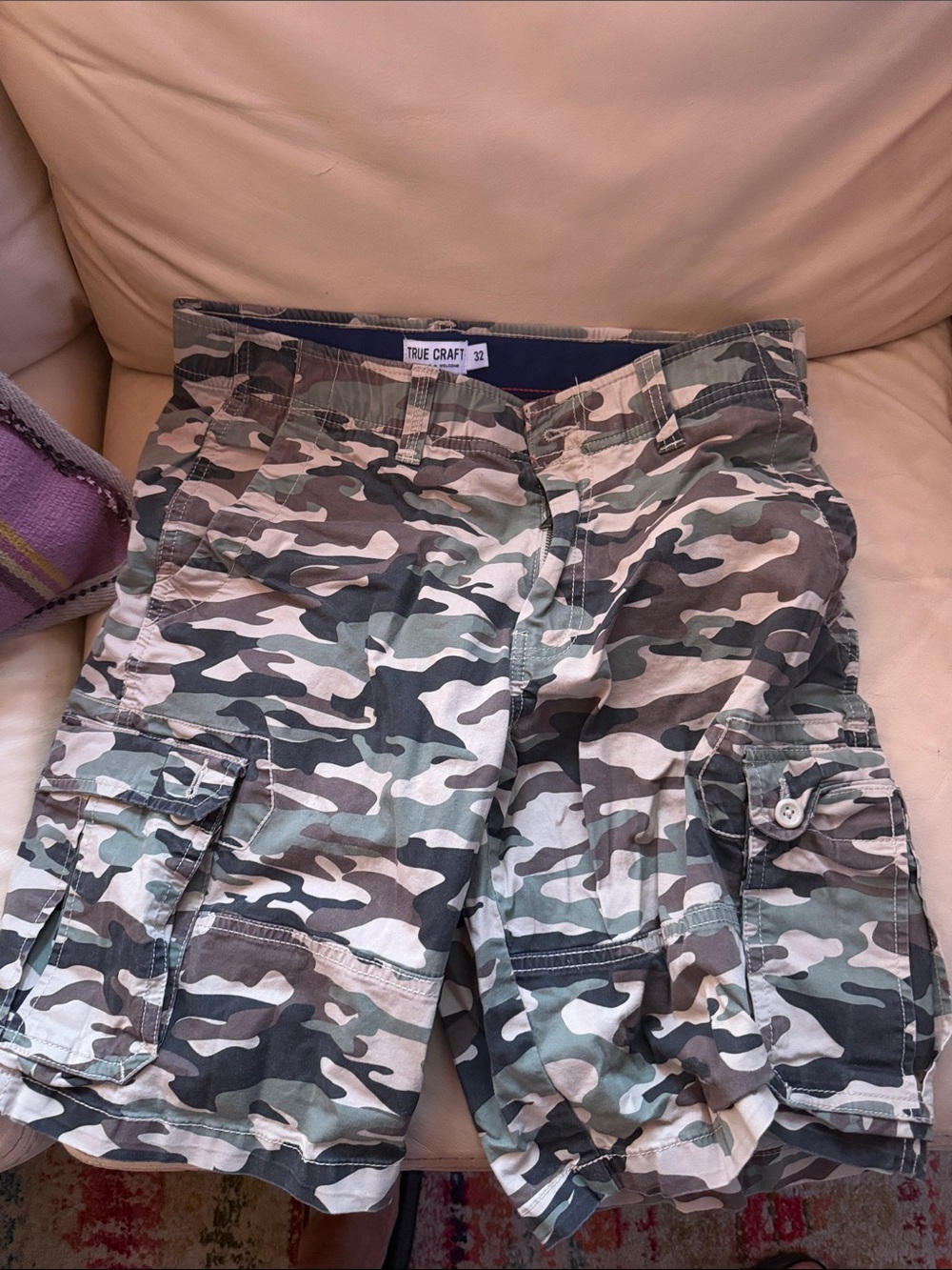 True Craft Green & Tan Camo Cargo Shorts